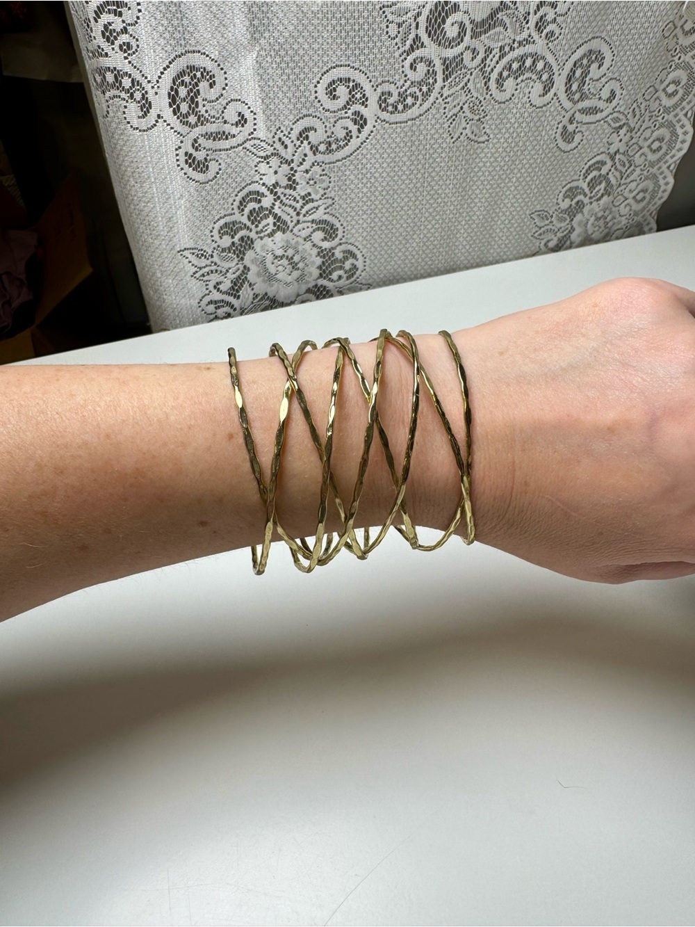Vintage Style Tangled Wire Cuff Gold Toned Bracelet Set - Women Jewelry